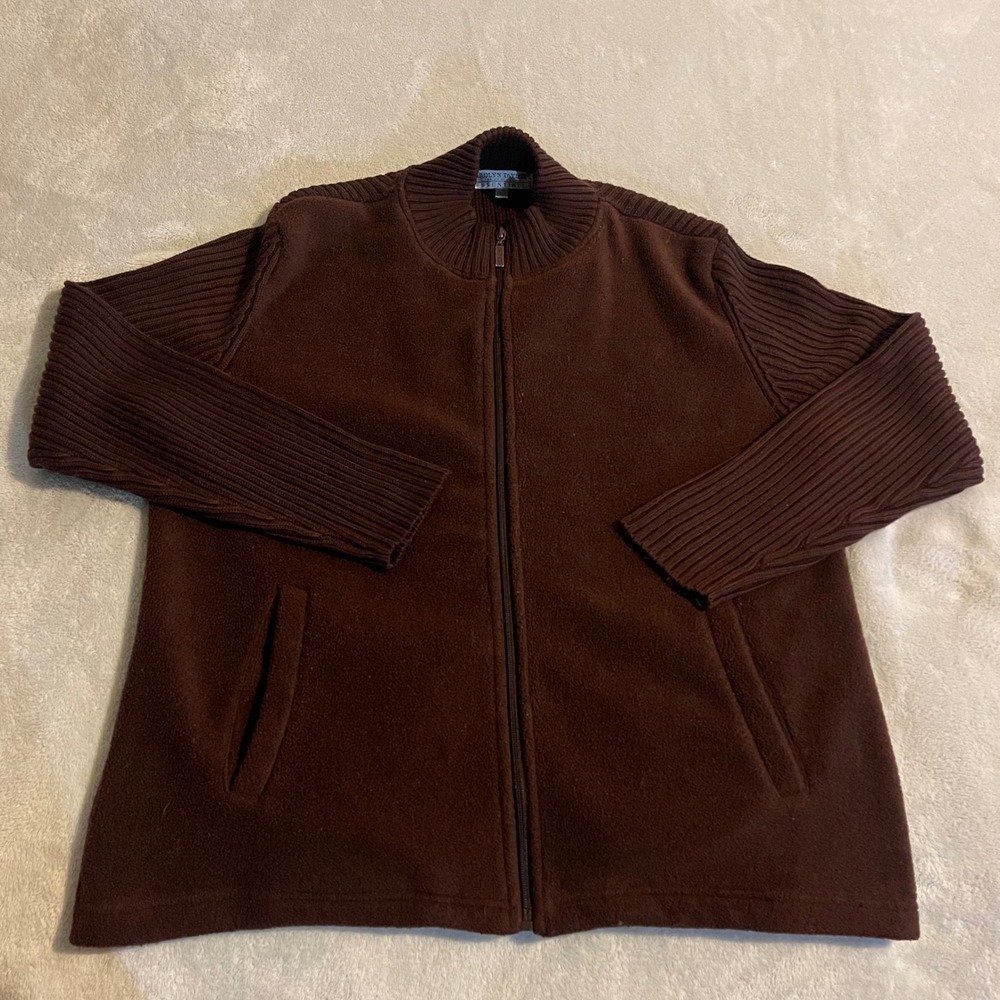 Vintage Carolyn Taylor Essentials Brown Fleece Knit Zip Up Jacket Women Large‎